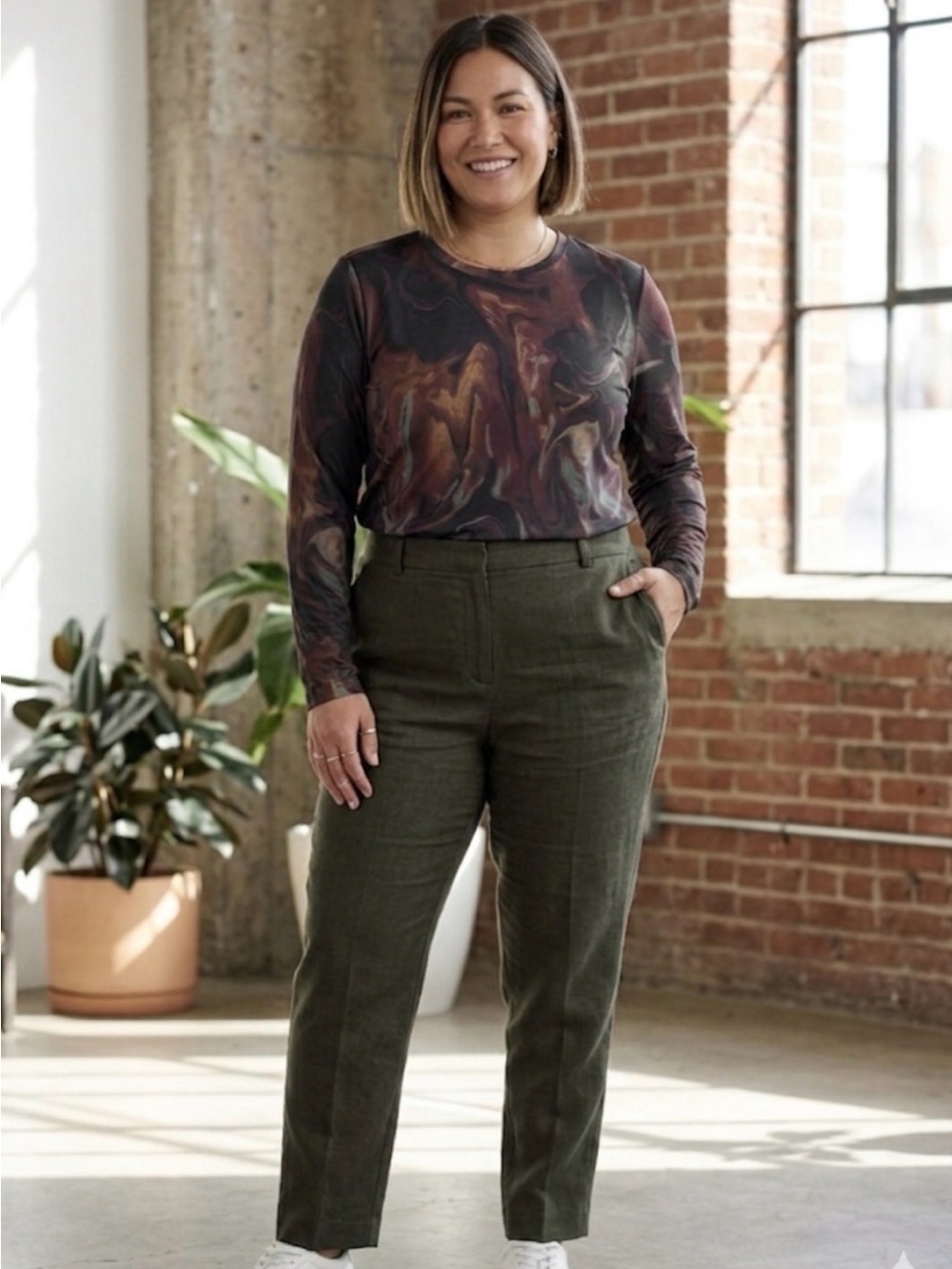Hyba 2X Marbled Long Sleeve Top